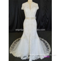 mermaid dress, short sleeve high neck wedding dress